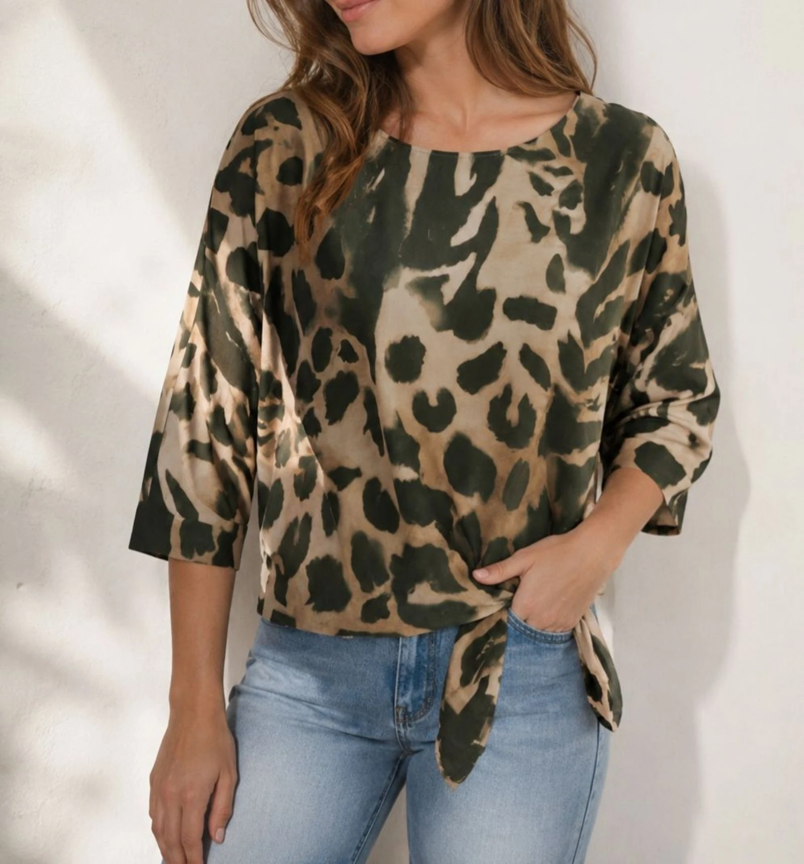 Modern Green Animal Print Side Tie Blouse • TU • Casual Luxury Look – photo 2